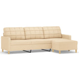 3-Seater Sofa with Footstool Cream 210 cm Fabric - Front View