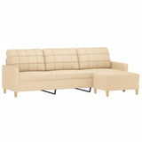 3-Seater Sofa with Footstool Cream 210 cm Fabric