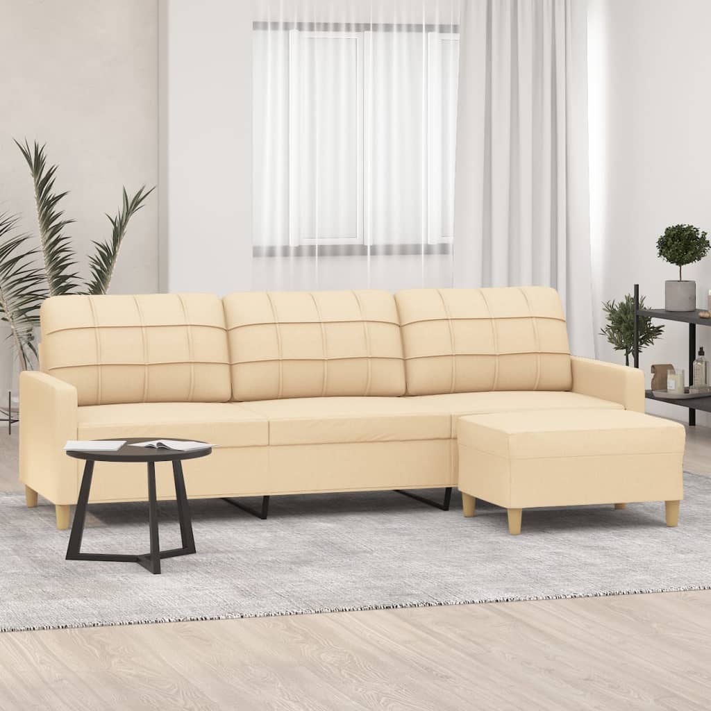 3-Seater Sofa with Footstool Cream 210 cm Fabric