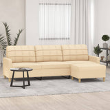 3-Seater Sofa with Footstool Cream 210 cm Fabric