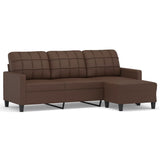 3-Seater Sofa with Footstool Brown 180 cm Faux Leather - Front View