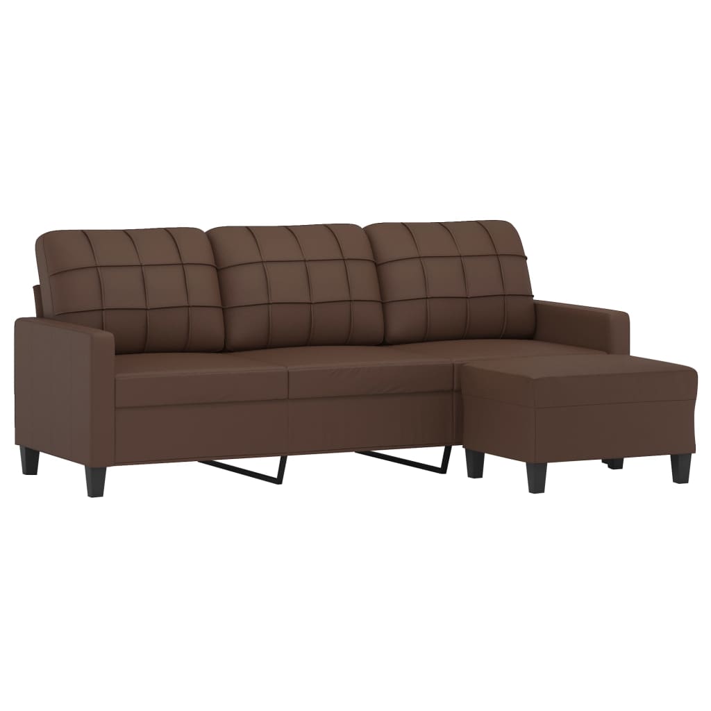 3-Seater Sofa with Footstool Brown 180 cm Faux Leather