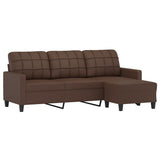 3-Seater Sofa with Footstool Brown 180 cm Faux Leather - Side View