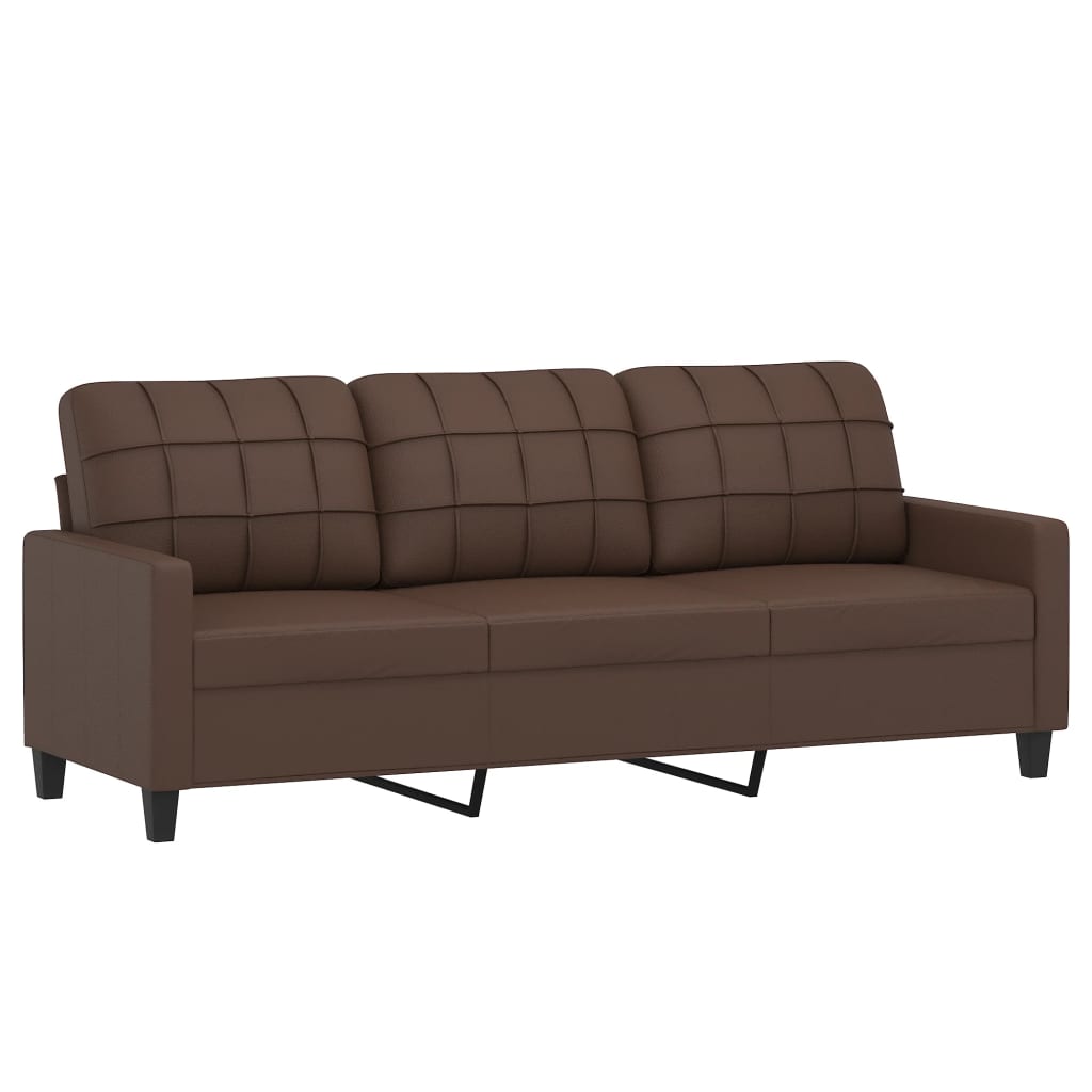 3-Seater Sofa with Footstool Brown 180 cm Faux Leather