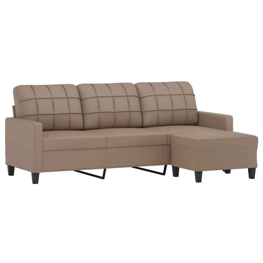 3-Seater Sofa with Footstool Cappuccino 180 cm Faux Leather