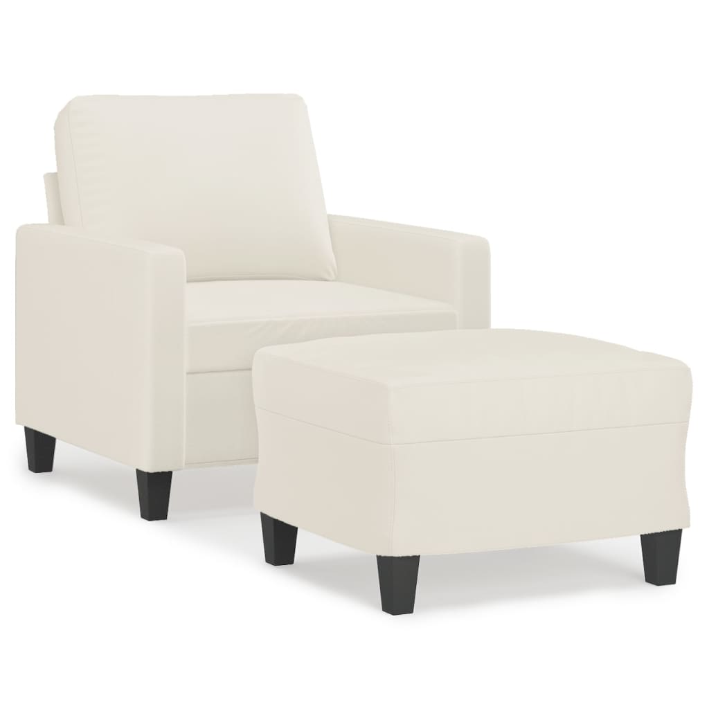 Sofa Chair with Footstool Cream 60 cm Faux Leather
