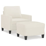 Sofa Chair with Footstool Cream 60 cm Faux Leather