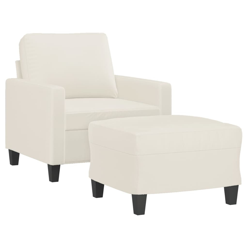 Sofa Chair with Footstool Cream 60 cm Faux Leather