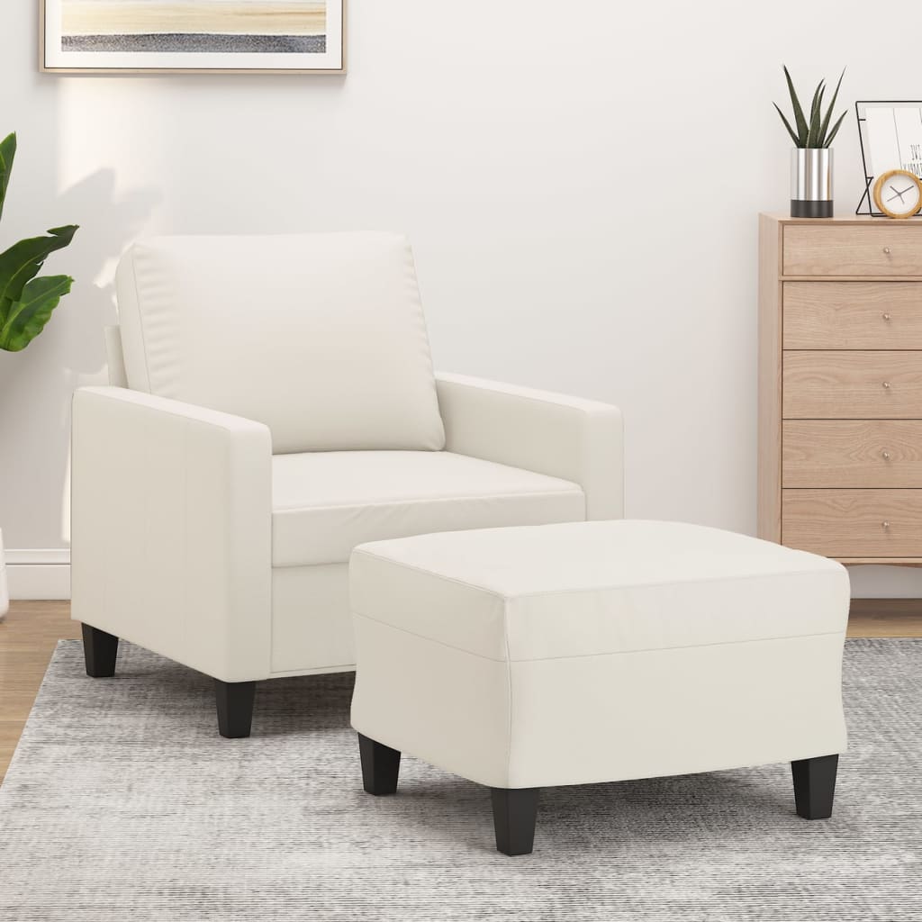 Sofa Chair with Footstool Cream 60 cm Faux Leather