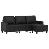 3-Seater Sofa with Footstool Black 180 cm Faux Leather - Side View