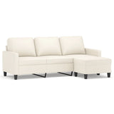 3-Seater Sofa with Footstool Cream 180 cm Faux Leather - Front View