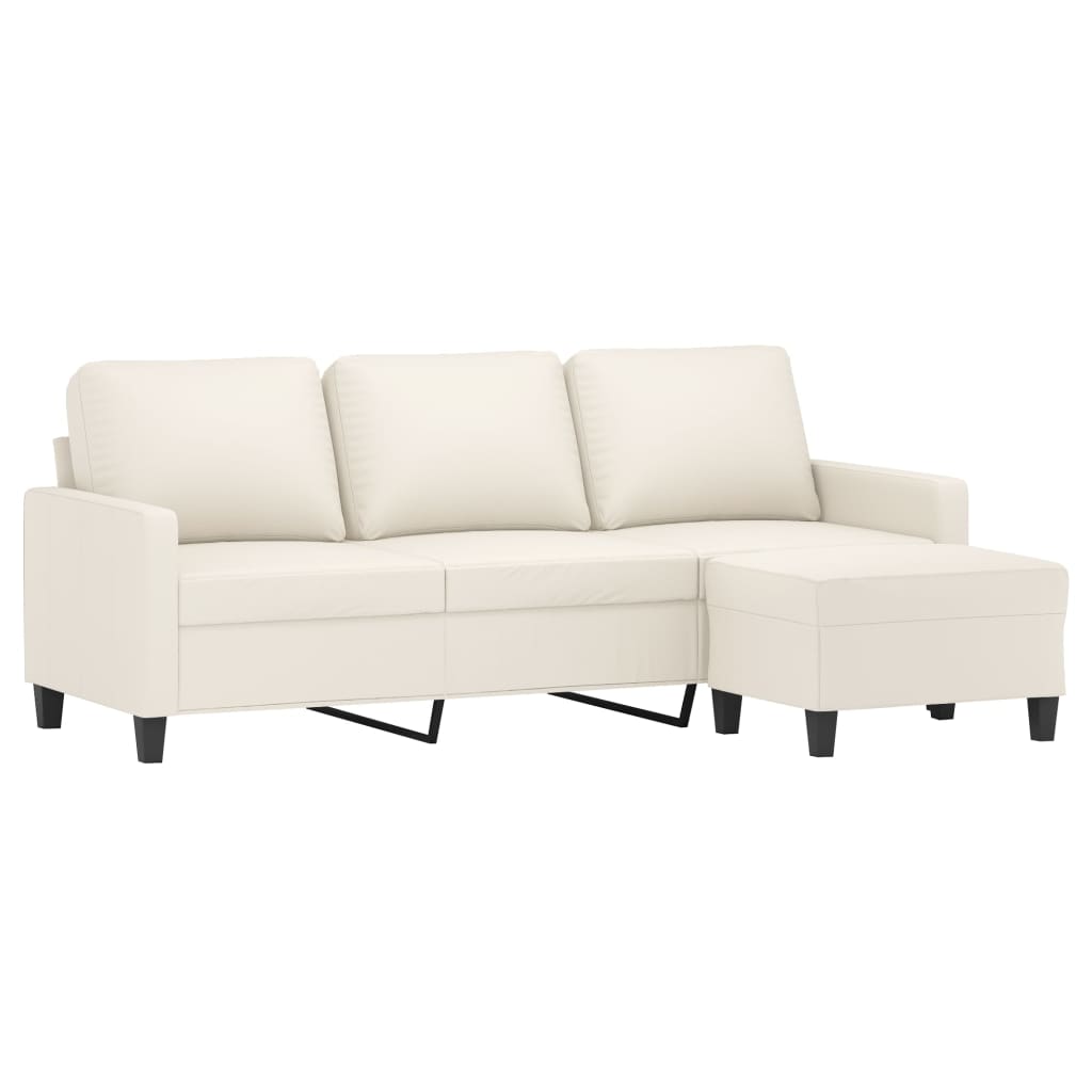 3-Seater Sofa with Footstool Cream 180 cm Faux Leather