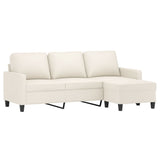 3-Seater Sofa with Footstool Cream 180 cm Faux Leather