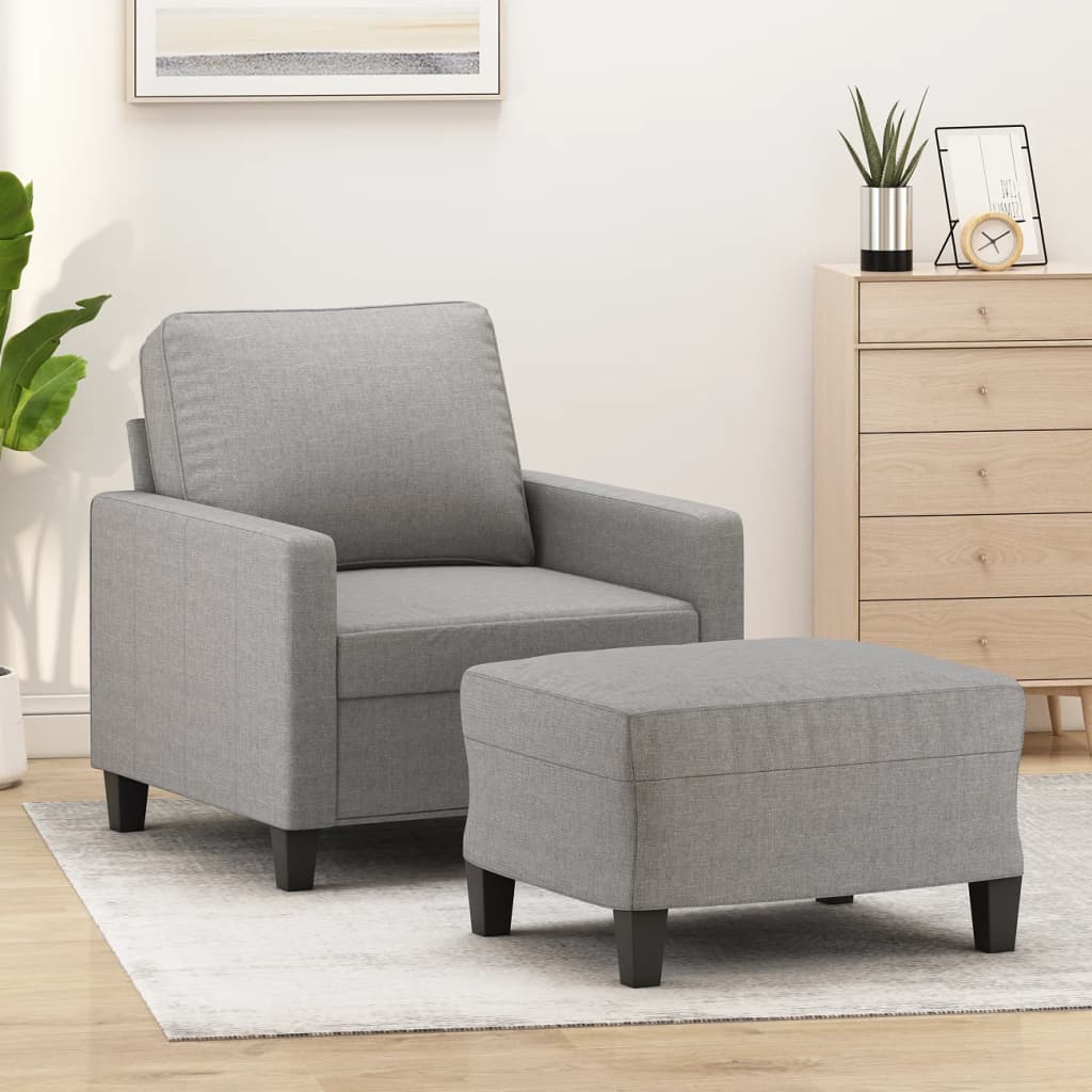 Sofa Chair with Footstool Light Grey 60 cm Fabric