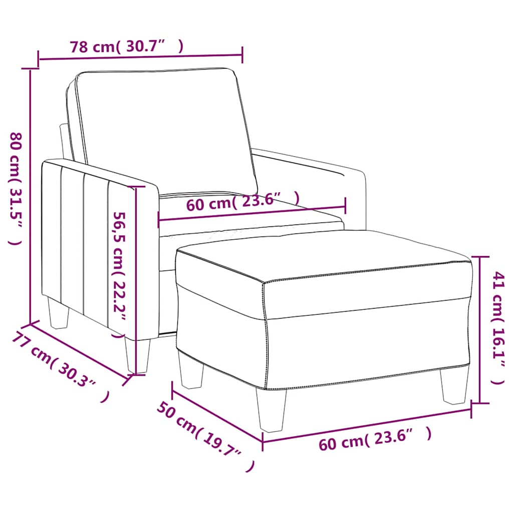 Sofa Chair with Footstool Dark Grey 60 cm Fabric