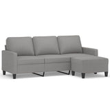 3-Seater sofa with footstool Light Grey 180 cm Fabric - Front View