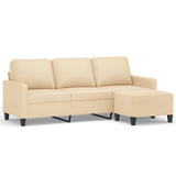 3-Seater Sofa with Footstool Cream 180 cm Fabric