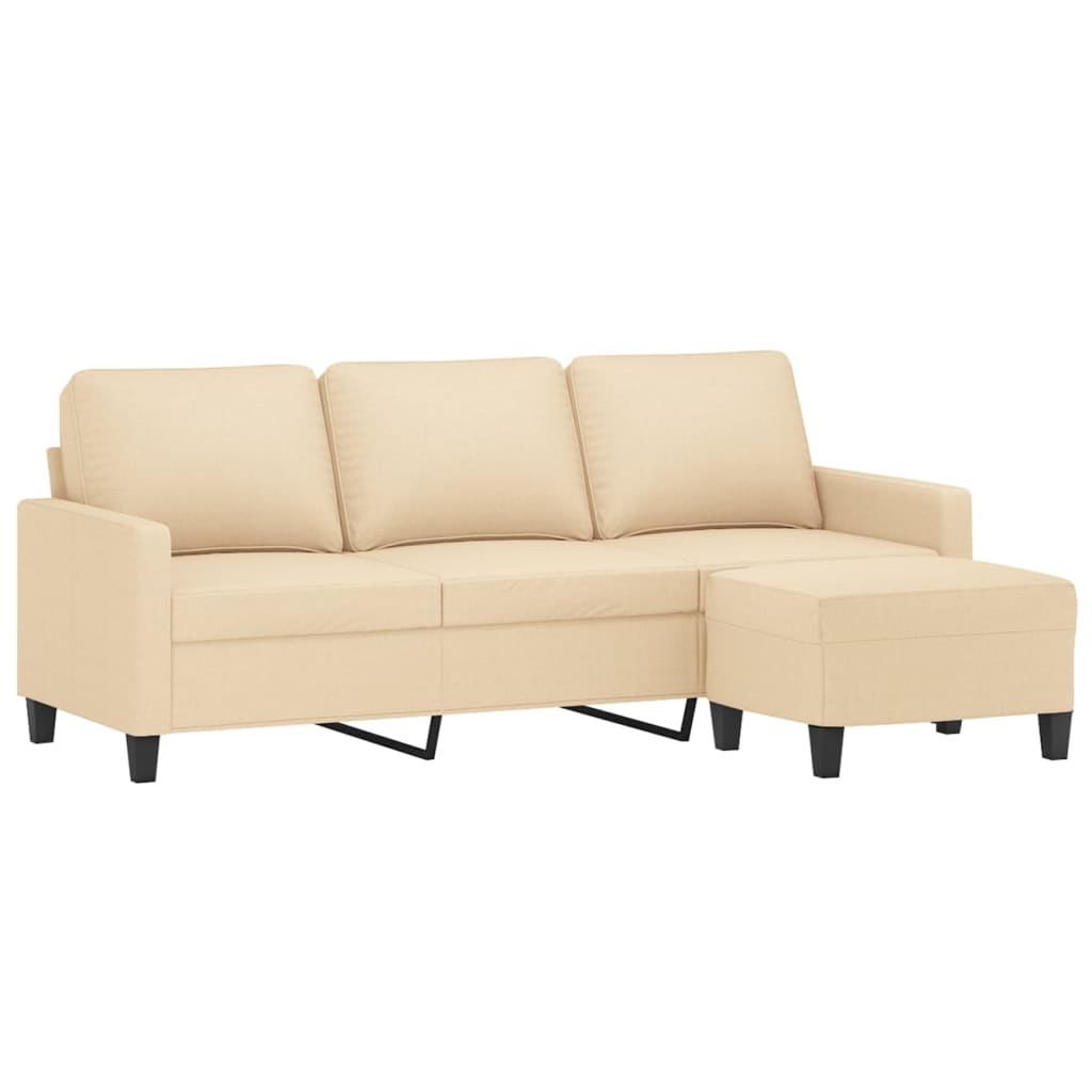 3-Seater Sofa with Footstool Cream 180 cm Fabric