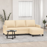 3-Seater Sofa with Footstool Cream 180 cm Fabric