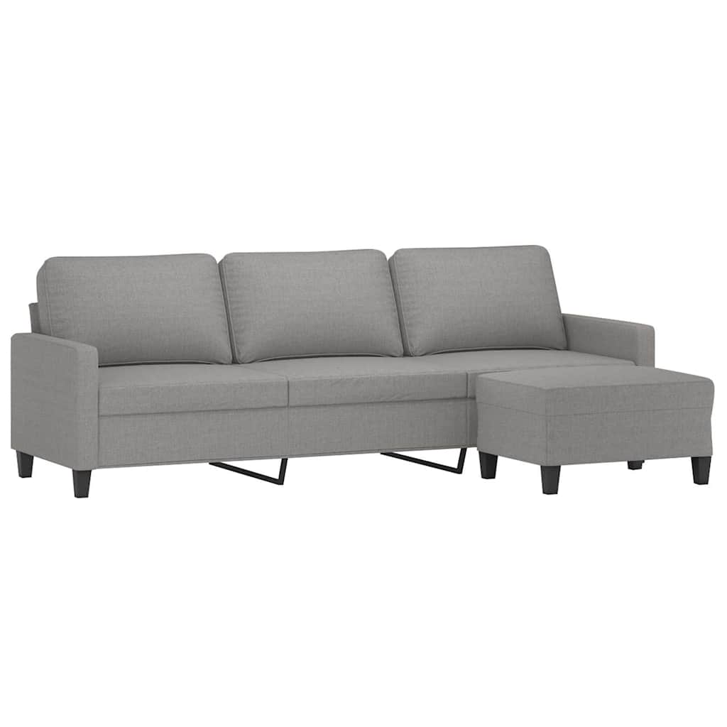 3-Seater Sofa with Footstool Light Grey 210 cm Fabric