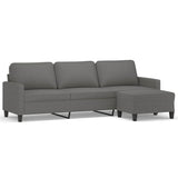 3-Seater Sofa with Footstool Dark Grey 210 cm Fabric - Front View