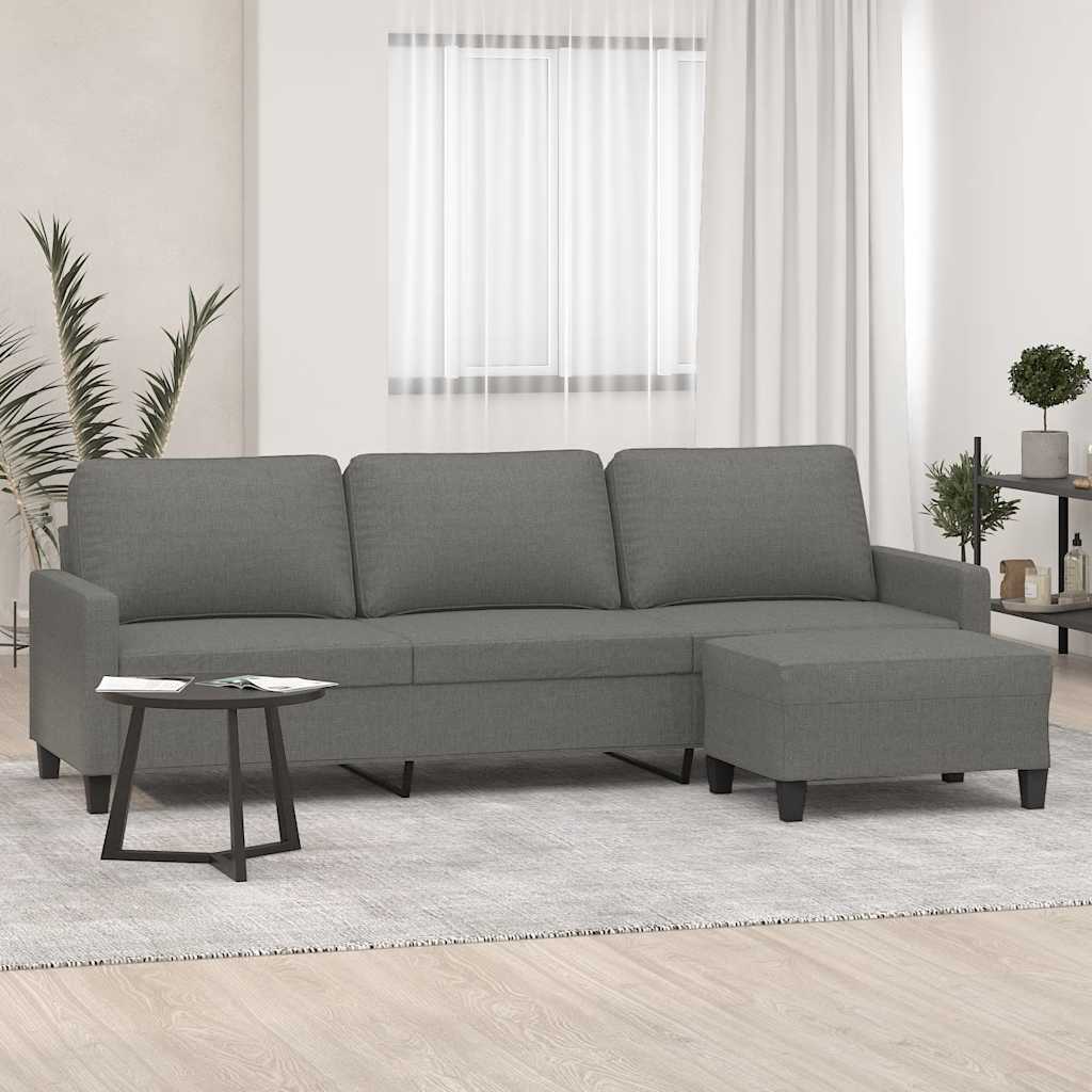 3-Seater Sofa with Footstool Dark Grey 210 cm Fabric