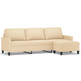 3-Seater Sofa with Footstool Cream 210 cm Fabric - Front View