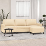 3-Seater Sofa with Footstool Cream 210 cm Fabric