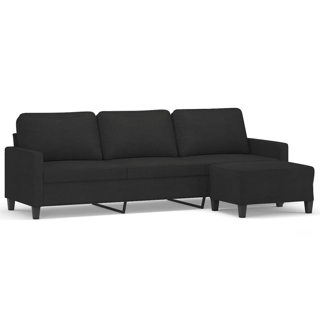 3-Seater Sofa with Footstool Black 210 cm Fabric
