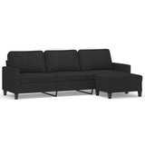 3-Seater Sofa with Footstool Black 210 cm Fabric - Front View