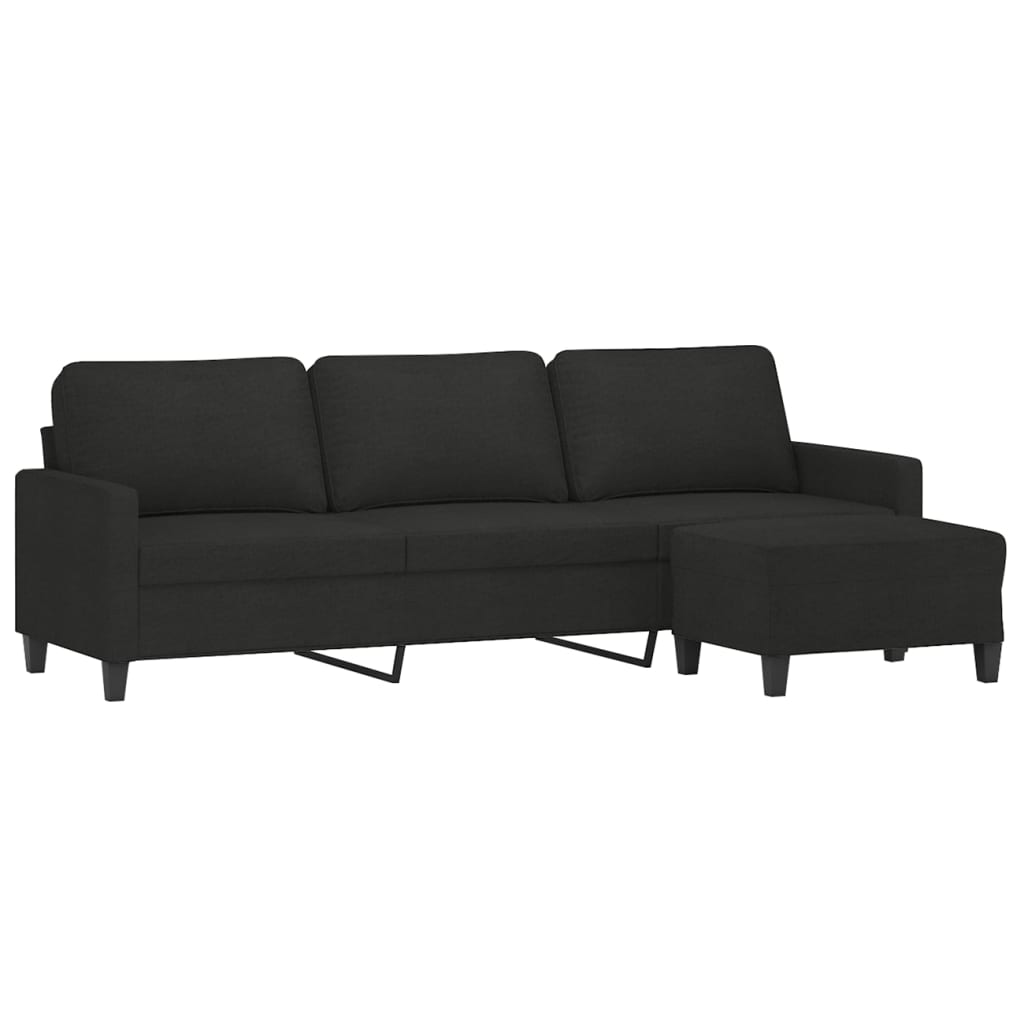 3-Seater Sofa with Footstool Black 210 cm Fabric