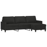 3-Seater Sofa with Footstool Black 210 cm Fabric - Side View