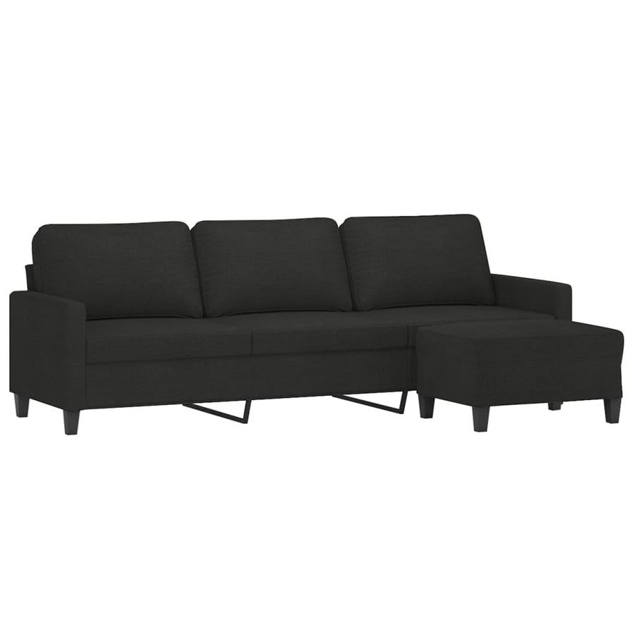 3-Seater Sofa with Footstool Black 210 cm Fabric