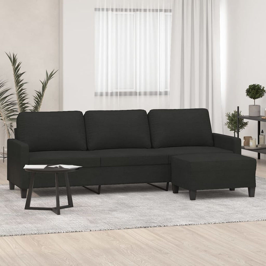 3-Seater Sofa with Footstool Black 210 cm Fabric