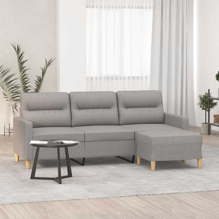 3-Seater Sofa with Footstool Light Grey 180 cm Fabric