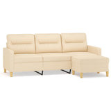 3-Seater Sofa with Footstool Cream 180 cm Fabric - Front View