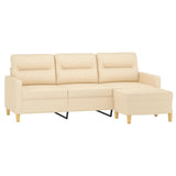 3-Seater Sofa with Footstool Cream 180 cm Fabric