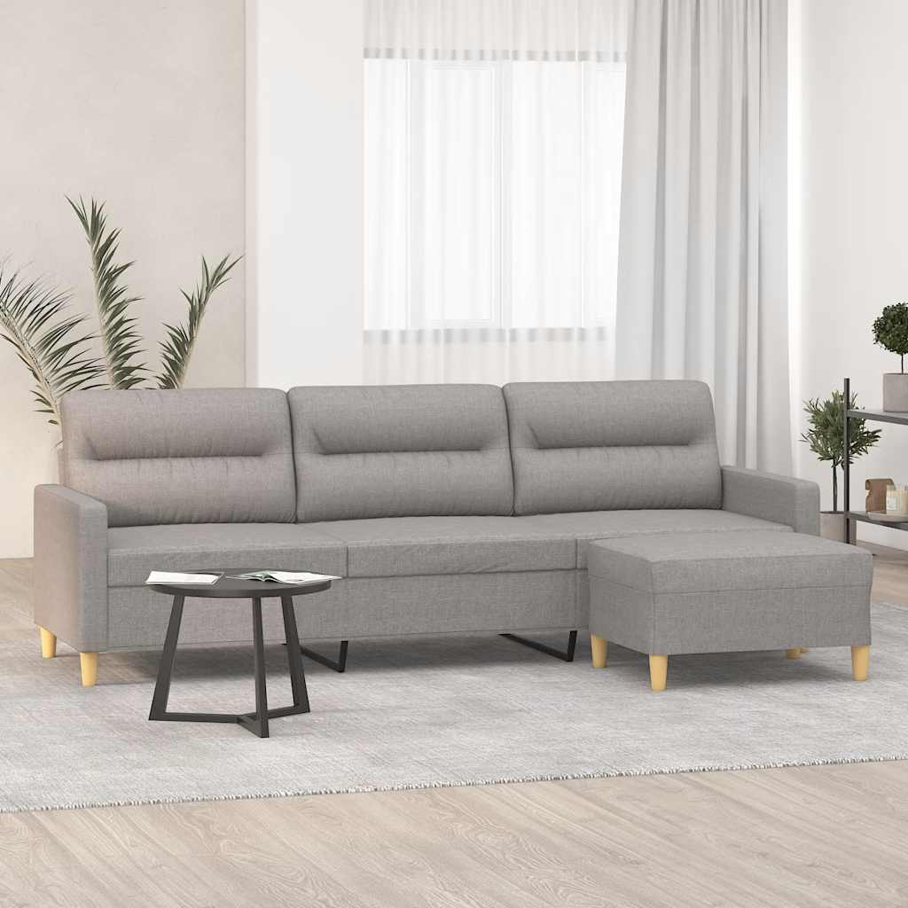 3-Seater Sofa with Footstool Light Grey 210 cm Fabric