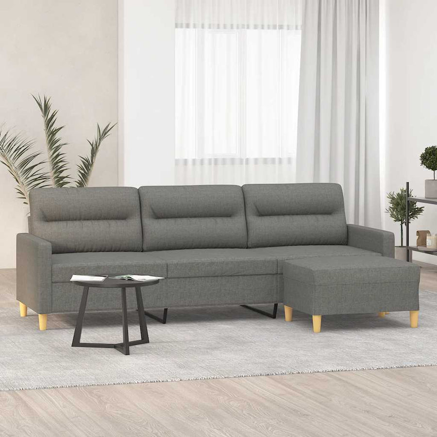 3-Seater Sofa with Footstool Dark Grey 210 cm Fabric