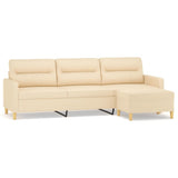 3-Seater Sofa with Footstool Cream 210 cm Fabric