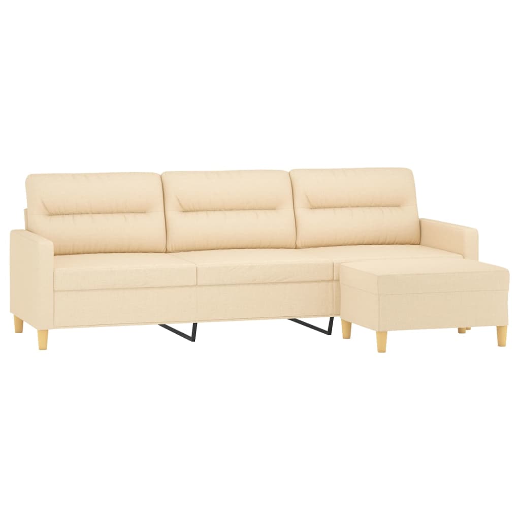 3-Seater Sofa with Footstool Cream 210 cm Fabric