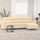 3-Seater Sofa with Footstool Cream 210 cm Fabric