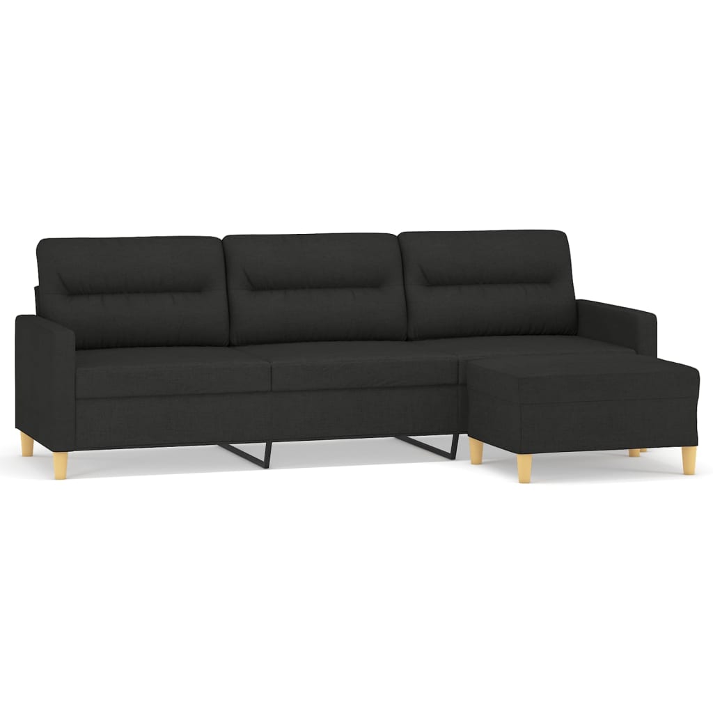 3-Seater Sofa with Footstool Black 210 cm Fabric
