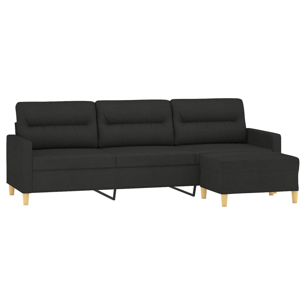 3-Seater Sofa with Footstool Black 210 cm Fabric