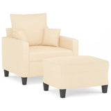 Sofa Chair with Footstool Cream 60 cm Fabric