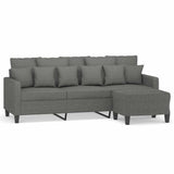 3-Seater Sofa with Footstool Dark Grey 180 cm Fabric - Front View