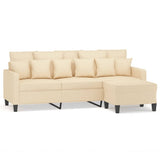 3-Seater Sofa with Footstool Cream 180 cm Fabric