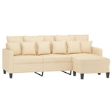 3-Seater Sofa with Footstool Cream 180 cm Fabric