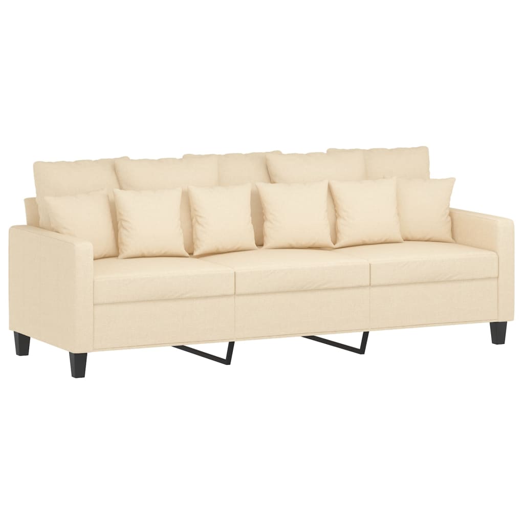3-Seater Sofa with Footstool Cream 180 cm Fabric
