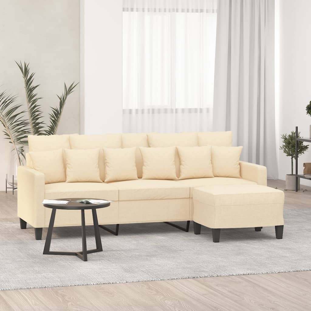 3-Seater Sofa with Footstool Cream 180 cm Fabric